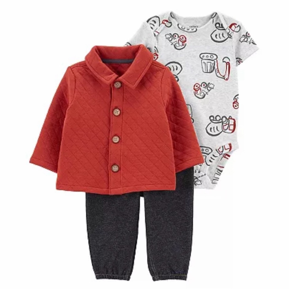 Carter's Baby Boys' Cardigan Sets, Quilted Red/Construction/Multi,-New